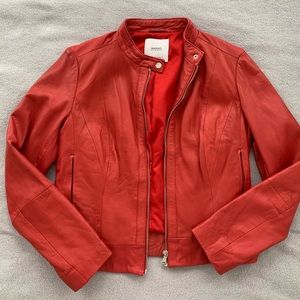 Mango genuine leather jacket red